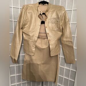 BEBE Beige Gold Genuine Leather Jacket and Skirt Set NWT